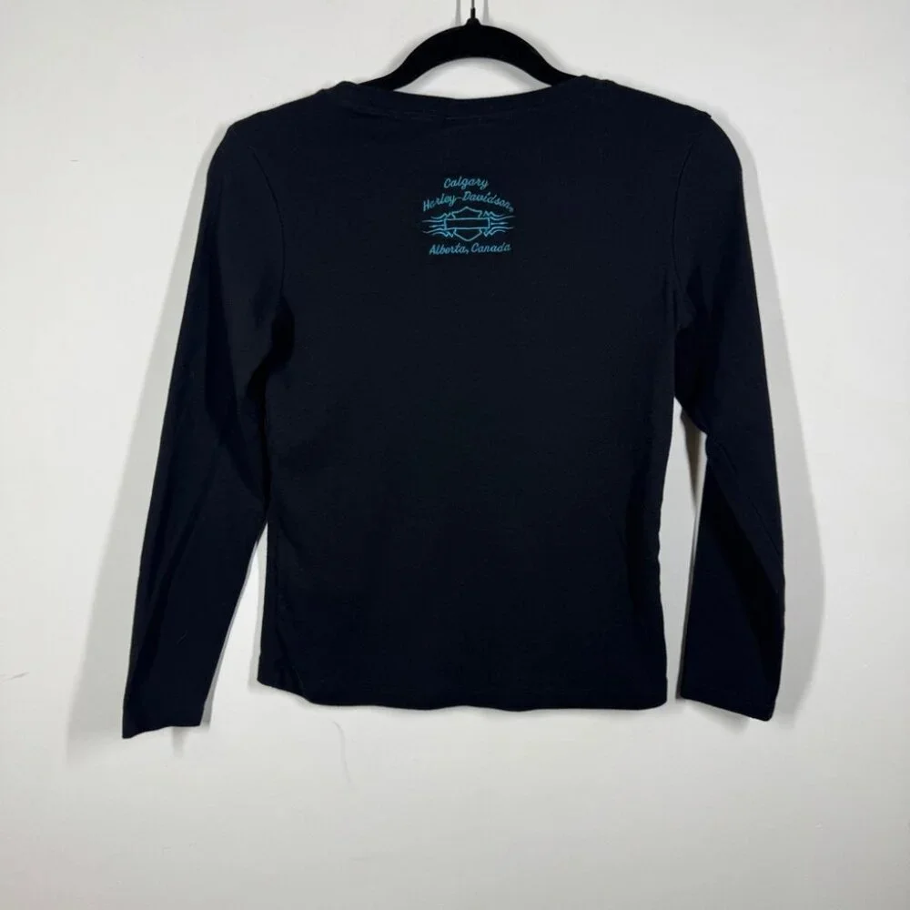 Vintage Y2K 2005 Harley Davidson Black Long Sleeve Graphic Tee Size S - Picture 11 of 15